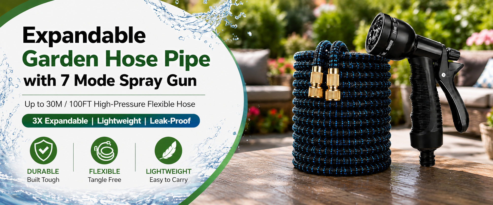 Expandable Garden Hose Pipe with 7 Mode Spray Gun